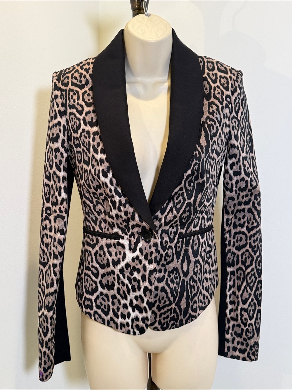 BCBGMaxazria Leopard Print Blazer Jacket with black accents